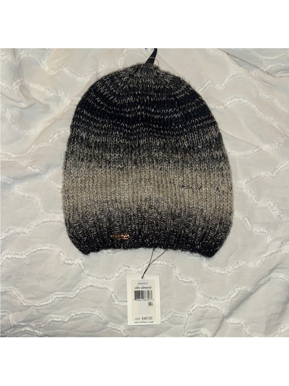 Calvin Klein Black and Gray Nude Ombre Knit Beanie